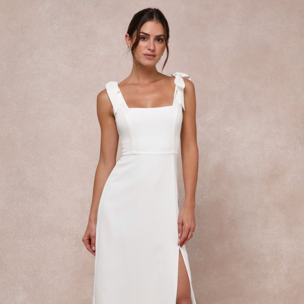 (NWT) Lulus Your Sweetie White Tie-Strap Column Maxi Dress